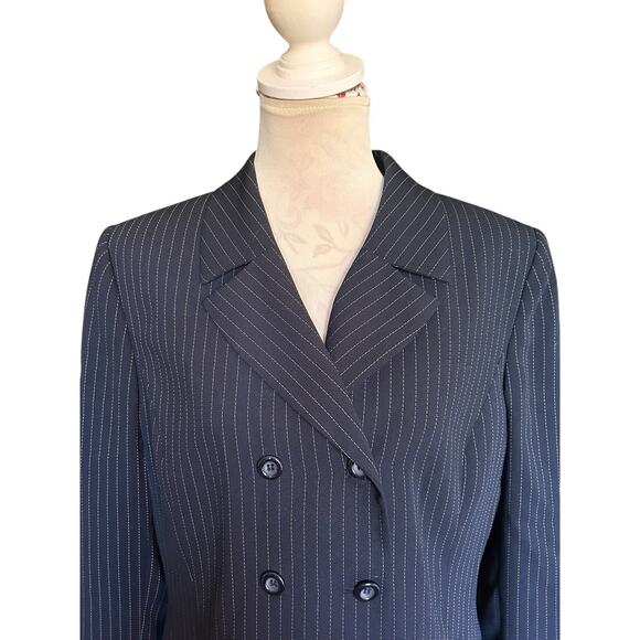 Le Suit Women’s Black Pinstripe Jacket Skirt Suit Set Fully Lined Size 14 - Picture 2 of 15